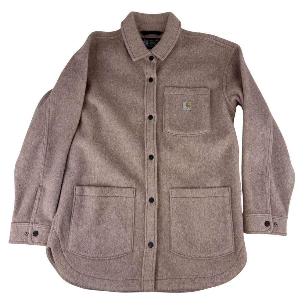 Carhartt Fleece Shirt Jac Womens Medium Mauve Loose Fit Shacket TW5988-W